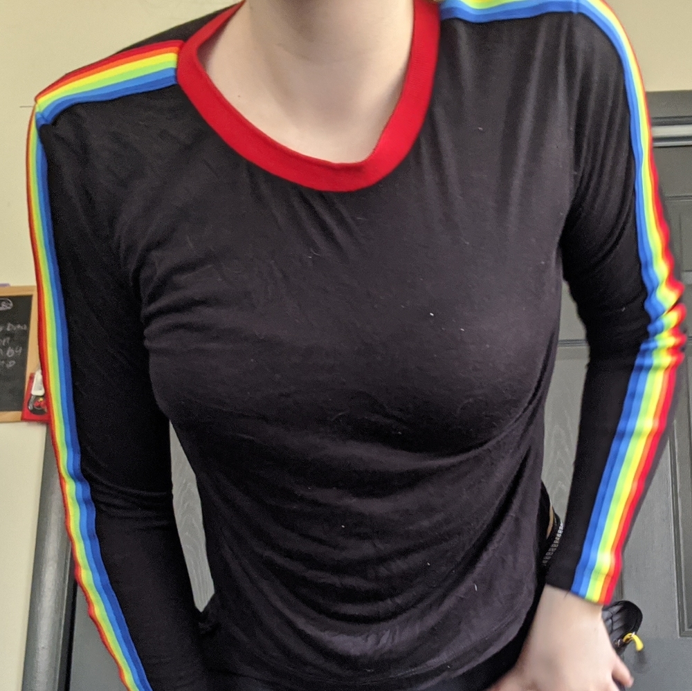 Rainbow striped sleeve shirt